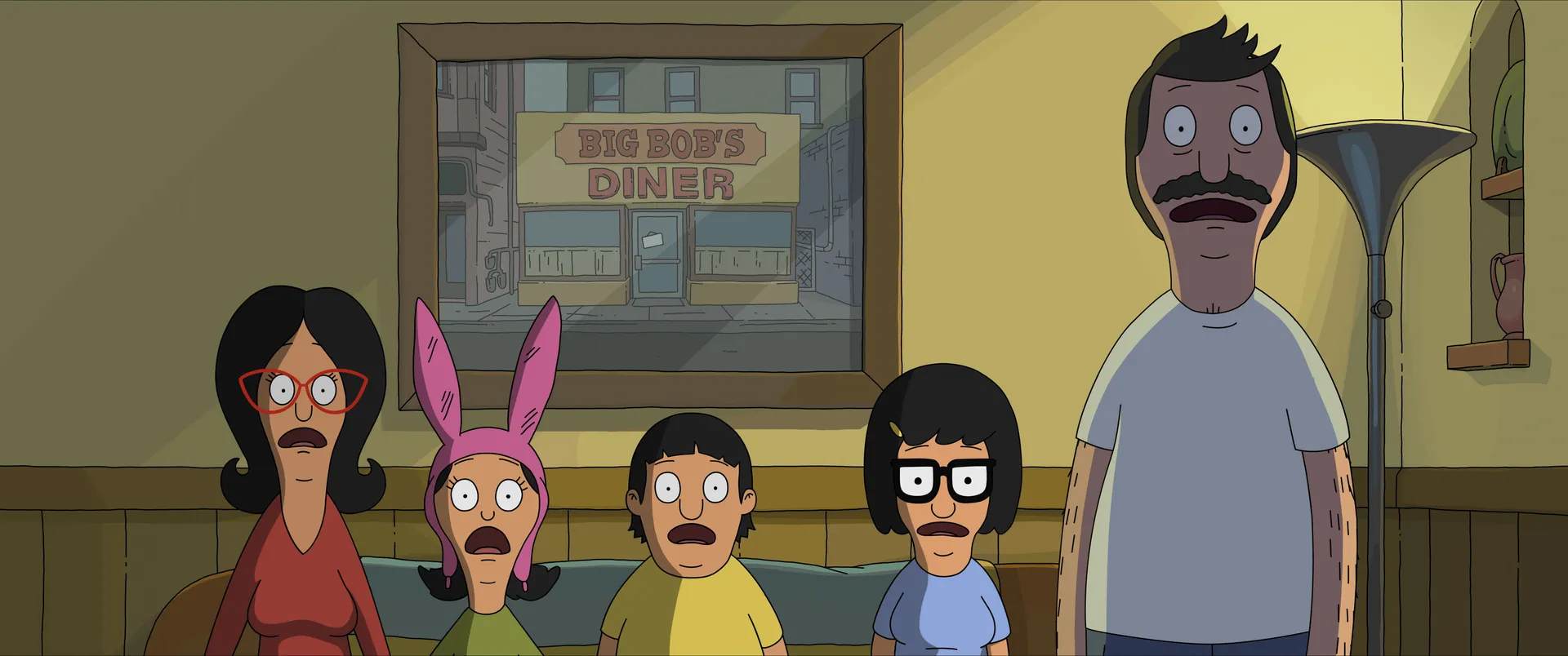 The Belcher family watches the news in The Bob's Burgers Movie