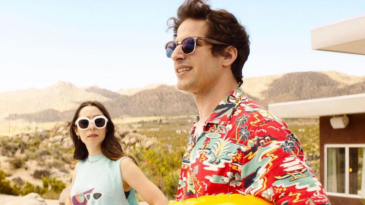 Andy Samberg posing in Palm Springs